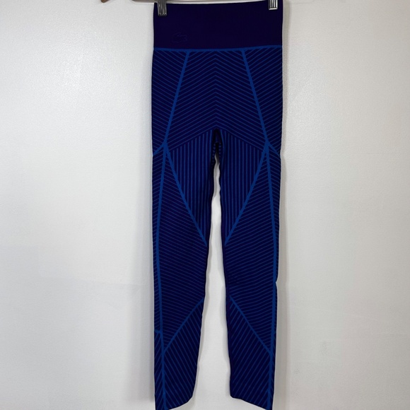 NWT Lacoste Sport Contrast Striped Seamless Leggings High Waist Purple Blue XS - Picture 2 of 13